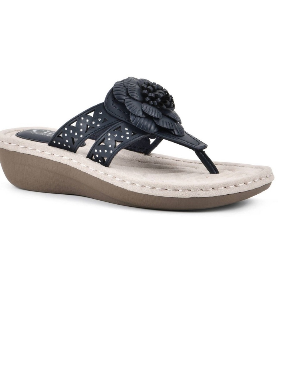 Cliffs by White Mountain Cynthia wedge thong Sandals Womens Size 8 wide Navy